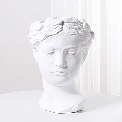 ZNKZJ Köpfe Blume Pflanzer Zement Sukkulenten Blumentopf ， Venus Griechische Göttin Blumentopf, Retro Kunst Porträt Vase Figuren Dekoration für Hausgarten,White