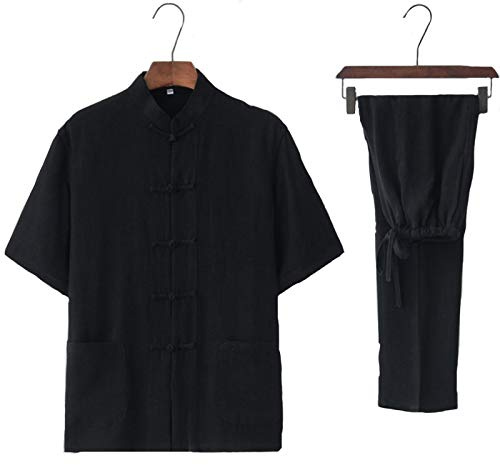 Tai Chi uniform linne - kampsport traditionella kinesiska set herr dam kläder shaolin kung fu wing chun taekwondo bomull träningskläder, svart-M