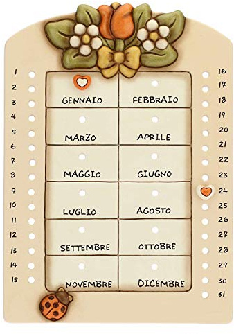 THUN - Calendario perpetuo da Parete Country - con Coccinella Portafortuna - Ceramica - 22 cm h - Linea I Classici