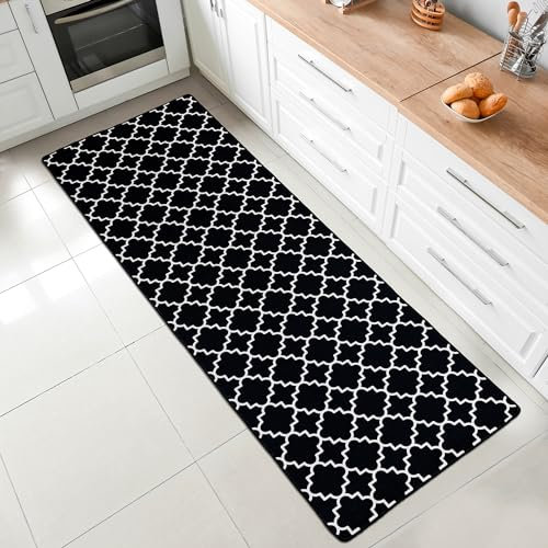 miqna Wohnzimmer Teppich Kurzflor Moderne geometrische rutschfeste Boden Flur Teppich Gel Läufer schwarz weiß (schwarz, 100 x 200 cm)
