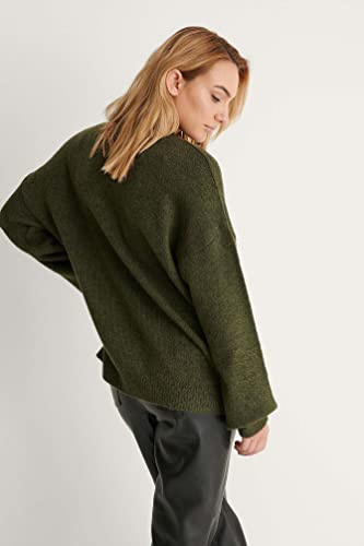 NA-KD Suéter de Punto de Cuello Alto pulóver, Verde, 3XL para Mujer
