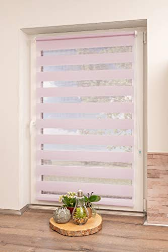 K-Home® Tenda a Rullo Doppia Klemmfix, Madrid, Senza Fori, Rosa, Larghezza 45 x Altezza 150 cm