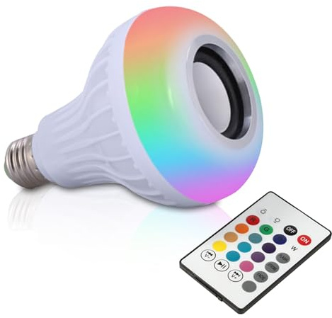 HERCHR Bombilla de luz Bluetooth Bombilla de luz RGB con altavoz E27 Bombilla de luces de colores de 12W Reproducción de música inalámbrica con control remoto