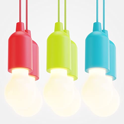 greate LED Lampe batteriebetrieben 6er Set - Pull Light 1W mit Zugschalter inkl Batterien - kabellose Leuchte warmweiß - mobiles Licht ideal für Garten Zelt Camping Kleiderschrank Party Dekoration