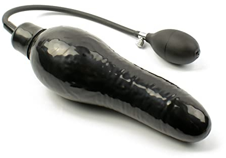 Rubberfashion Latex Dildo - realistischer Dildo XL geadert - aufblasbarer Dildo mit Pumpe für Frauen und Männer 25 x 4,2 cm schwarz 0.4mm fester Kern