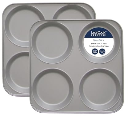 Lets Cook Cookware - 4 Cup Non Stick Large Yorkshire Pudding Trays, Twin Pack (Set of 2), British Made