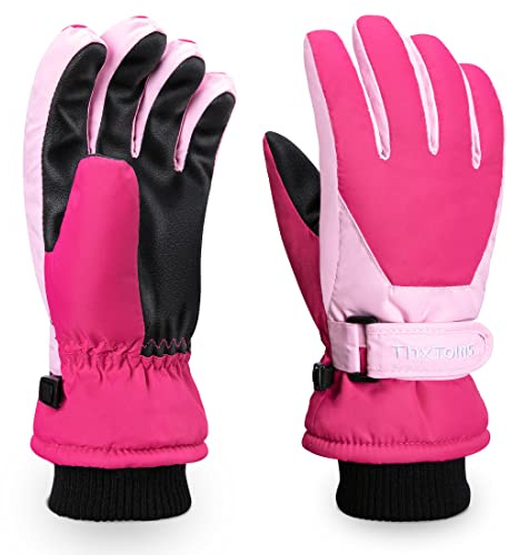 ThxToms Kinder Ski Handschuhe | Winter Snow Skihandschuhe -15℃ | PU Palme Winddicht Wasserdicht Warm Fleece | Sports Snowboard Skifahren Fahrradhandschuhe | Junge und Mädchen für 4-13 Jahre alt