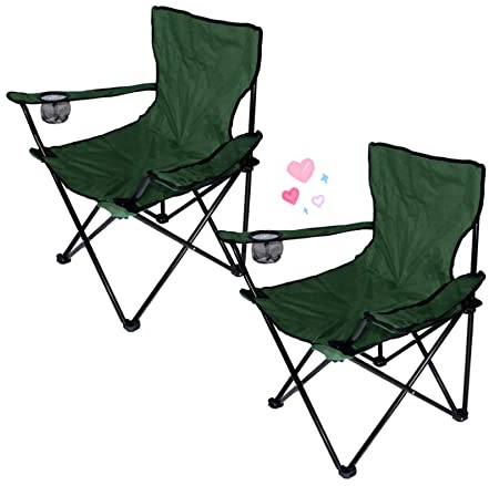 HUOLE Lot de 2 Chaises de Camping Pliantes Portables 2 Places avec Porte-Gobelets et 2 Sacs de Transport –Vert armée-2PC