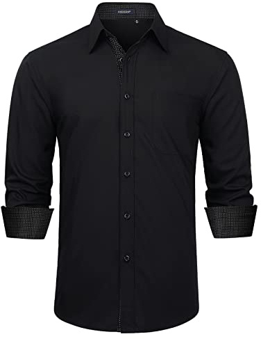 Enlision Camicia Nera Uomo Elegante Manica Lunga Formale Camicia Casual Classiche Contrasto Bottonato Cotone Shirt Regular Fit Lavoro Festa 3XL