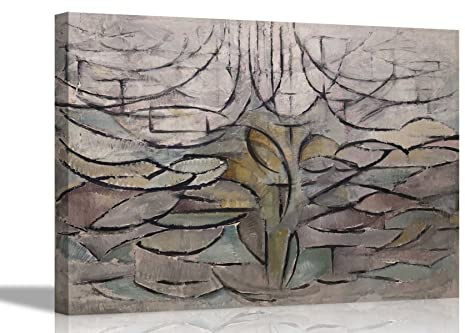 Piet Mondrian Leinwanddrucke mit Blumen-Apfelbaum von Piet Mondrian, Wandkunst, Bilder zum Aufhängen, Kunstwerk, Wohnzimmer, Wintergarten, Landschaft, groß, 76 x 50 cm