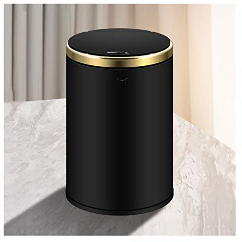Poubelle d'intérieur Poubelle intelligente avec couvercle Poubelle de cuisine automatique sans contact en acier inoxydable Ménage rond (Noir 9L)