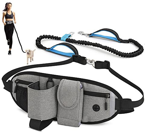 Clape Freihändige Leine mit Wasserdicht Gürteltasche Hands Free Dog Leash Waist Joggingleine für Hunde Multifunctional Sport Trinkgürtel