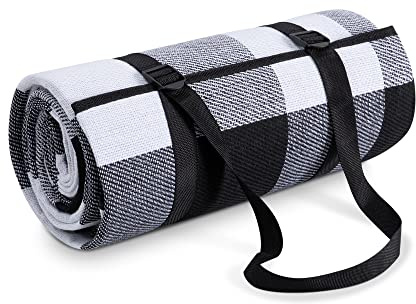 Paco Home Picknickdecke Campingdecke XXL Strand Picknickdecke Wasserdicht Mit Tragegriff Leicht Kompakt Tragbar Isoliert, Farbe:Schwarz-Weiß 2, Größe:200x200cm