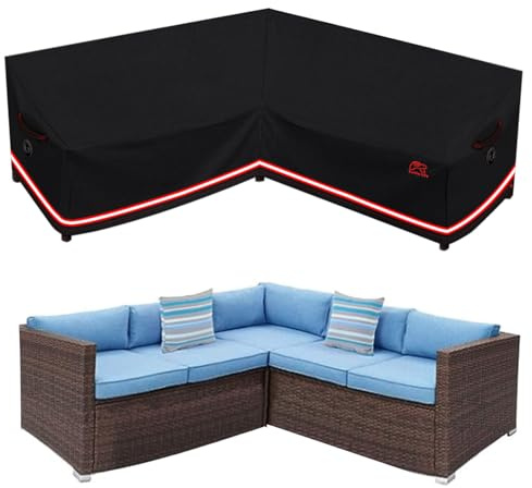Turtle Life V-Shape Garden Sofa Cover, Outdoor Sofa Cover, Waterproof for Corner Lounge Sofa, V-Shape Garden Sofa, Black, 228 cm x 86 cm x 86 cm