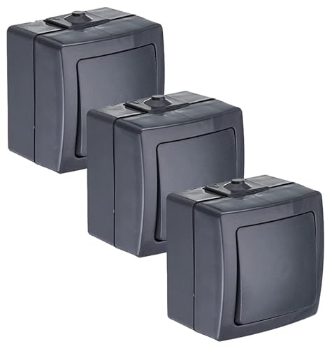 Kopp Nautic Universalschalter (Aus-und Wechselschalter), Aufputz, Lichtschalter für Feuchtraum, 250V (10A), IP44, anthrazit, 565615002, Wechsel-Schalter, Aus-Wechsel-Schalter (Packung mit 3)