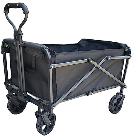 Bollerwagen Faltbar 80L,Garten Handwagen Faltbar Breite Reifen Transportwagen Mit Seitentasche Getränkehalter Verstellbarem Griff,Bis 50Kg Tragkraft,Schwarz,6.5 Wheels