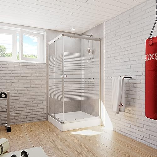 Schulte cabine de douche extensible accès d’angle 75-90 x 175 cm, portes coulissantes, profilé aspect chromé, largeur d'accès 30 à 49 cm ajustable, verre de sécurité 4 mm avec sérigraphie