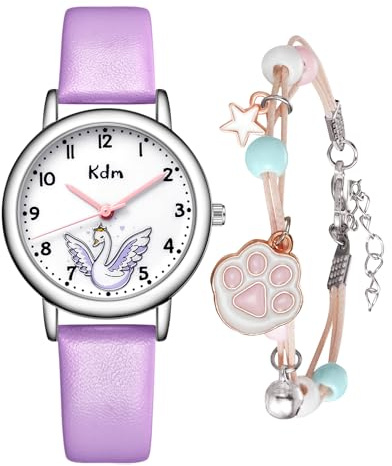 CIVO Orologio Bambina Analogico Quarzo Ragazze Impermeabile Sportivo Tempo Pelle Educativo Insegnante Elegante Orologi Bambina Ragazzi Regalo di Natale Compleanno Viola