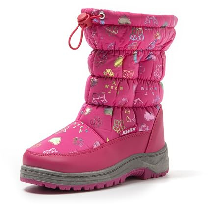 JOMIX Bottes de Neige Enfant Fermeture éclair Bottines Fourrure Fille Garçon Chaussures d'hiver pour Enfants Chaude Antidérapante (Fuchsia, 35 EU)