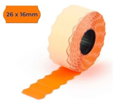 POKORNYS – 2200 selbstklebende Etiketten für Preisauszeichner (orange / 26x16mm) I permanent haftend I Kennzeichnung zweizeilig I Preisetiketten für Handauszeichner mit Wellenrand ​