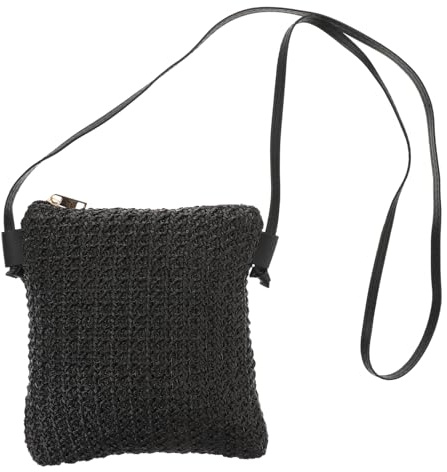 PACKOVE Diagonale Strohtasche sommer strand schulter schwarzer Rucksack für Damen schwarze Handtasche Telefon Brieftasche Umhängetasche Sommer Strandtasche klein Strohsack