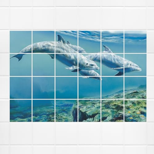 GRAZDesign Fliesenaufkleber Bad Delfine Fliesenbild selbstklebend - 20x25cm / 142x101cm