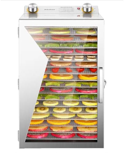 guoyjmm Deshydrateur Alimentaire, Déshydrateur Alimentaire avec 18 Plateaux en INOX, Déshydrateur avec Minuterie 12h et Température, Deshydrateur Viande, Fruits, Champignons