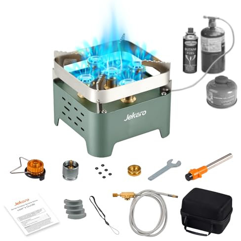 9000W Gaskocher Camping, Winddichter Campingkocher Outdoor Tragbarer Edelstahl Gas kocher Camper für MFS-1a Butan Kartuschen, für Hiking Trekking Picknick, mit Tragekoffer