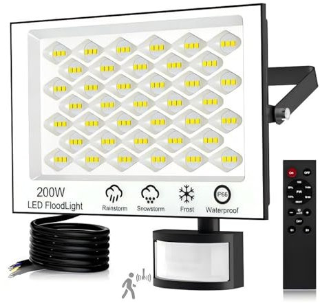 wowspeed Security Lights Outdoor Motion Sensor, 200W LED Floodlight Outdoor, IP66 Waterproof PIR Sensor Security Light, Dimmable Cold White Outdoor Light for Garden, Garage with 75cm Cable, 6500K