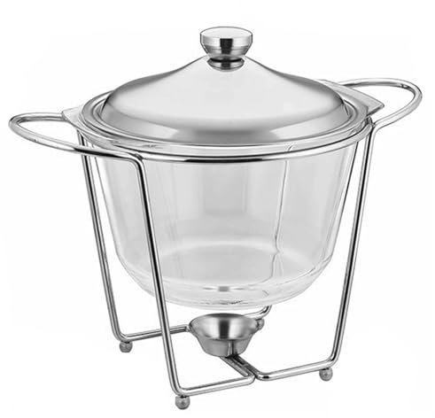 SUPBEI Chafing Dish Buffet Set - Stainless Steel Food Warmer Tray w/Lid and Glass Food Pans - Buffet Server Utensils for Parties, Catering, Banquets, Events,Silver-3.6-quarts