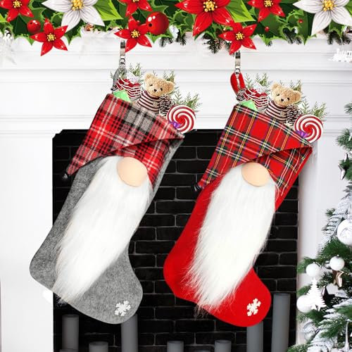Nikolausstrumpf Groß, 2er Set Nikolausstiefel zum Befüllen Vliesstoff Weihnachtsstrumpf zum Befüllen und Aufhängen, Personalisiert Weihnachtssocken Kamin Deko Wichtel Nikolaus Muster Weihnachtsdeko