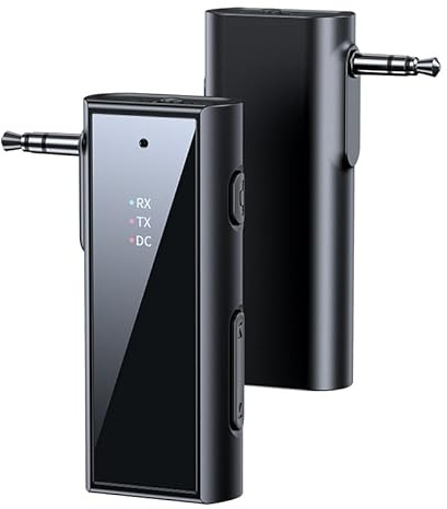 Bluetooth 5.3 Transmitter und Receiver 2 IN 1, Mini Bluetooth Sender Klinke, AUX 3.5mm Klinke für Stereoanlage MP3 Auto, Unterstützt TF-Karte