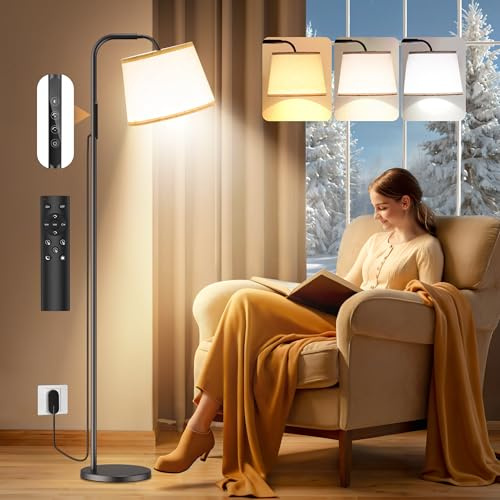 Caromolly SAD Lamp, 10000 Lux SAD Light Therapy Lamp with Remote & Touch Control, Adjustable Color/Brightness/Timer, Light Therapy Floor Lamp with Linen Shade for Bedroom, Office, Living Room