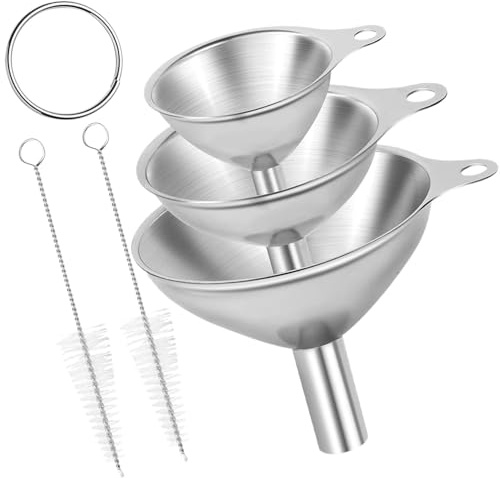 Set di 3 imbuti in acciaio inox con manici, bocca larga per un facile trasferimento di liquidi, olio, polvere e spezie, durevoli e antiruggine, ideali per cucina, imbottigliamento e inscatolamento