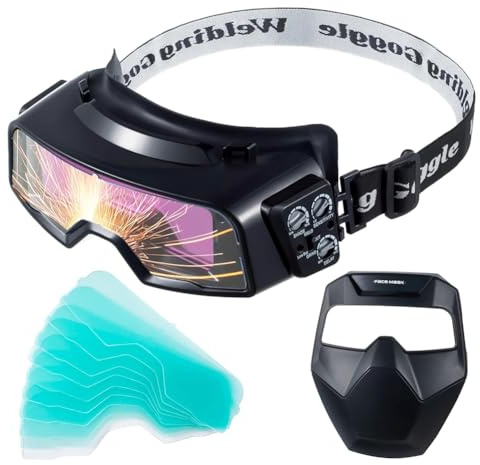 Uxsjakjsd Automatisch Abdunkelnde Schweißbrille, Weitbereichs-Tönung 4/5-9/9-13, Schweißerbrille mit Schweißermaske und 10 Ersatzgläsern