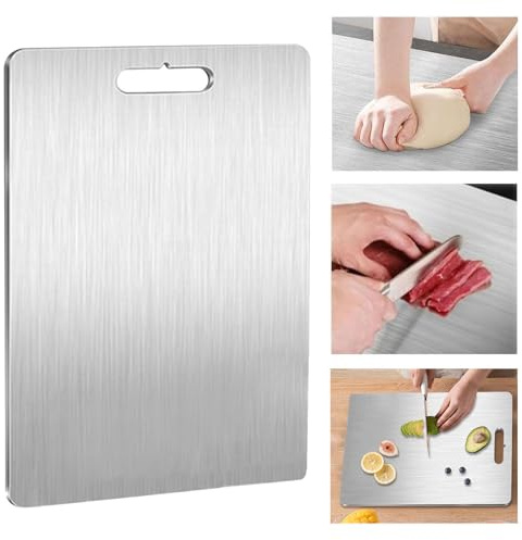 YYAOEMI Cutting Board 304 Stainless Steel Cutting Board Dishwasher Safe Double-Sided Food Grade Metal Chopping Board Food-Grade Chopping Board for Meat,Fruit,Vegetables(39X28CM)