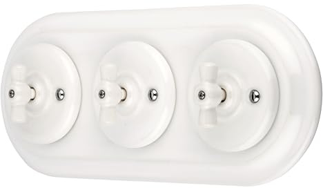 Unterputz Porzellan Retro Rotary Schalter 3-fach, All-in-One, SET Serie PR1 weiß