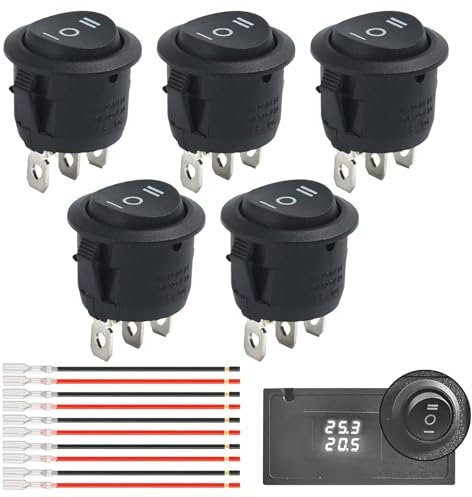 5 interruttori a levetta a 3 posizioni, interruttore a bilanciere 12 V, 3 poli, mini interruttore a levetta rotondo con filo da 15 cm, interruttore a levetta 12 V On-Off-On,3 pins interruttore a