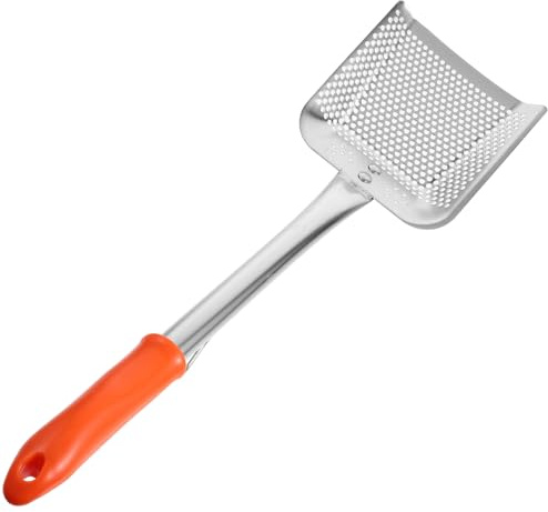 LIFKOME Stainless Steel Oil Filter Strainer Spoon with Orange Handle, Small Frying Skimmer Colander for Cooking Oil Filtration and Kitchen Use