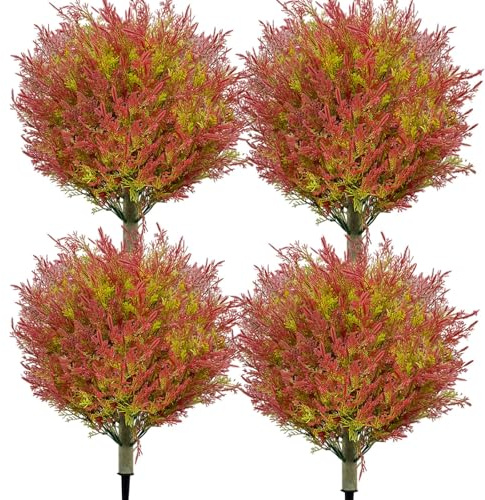 4 árboles topiarios artificiales de boj – Plantas de pino sintético para exteriores con picos de tierra para el hogar, porche, jardín y oficina