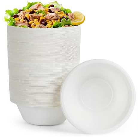 100 Pack Strong Paper Bowls, 350ml Biodegradable Sugarcane Bagasse Bowls