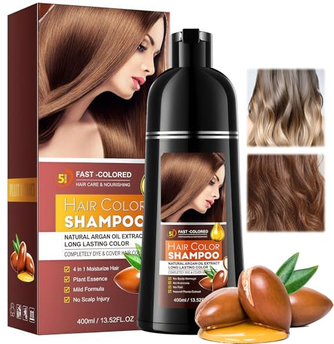 Champú Tinte Cubre Canas,Hair Dye Shampoo,Champú Colorante 3 En 1 MarróN,Cobertura Total De Canas,TeñIdo InstantáNeo De Cabello Y Barba,Color Natural Y Larga DuracióN,Para Hombre Y Mujer,400ml