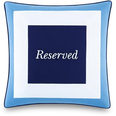 kate spade new york Saved You A Spot Reversible Decorative Pillow, 20 x 20 Throw Pillow for Bed or Sofa, Cotton and Linen Cover, Blue