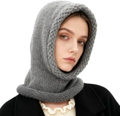 TAGVO Bonnet Écharpe à Capuche Tricoté Hiver Bord Replié Cache-Cou Acrylique Beanie Chaud Doux avec Capuche pour Femme & Homme