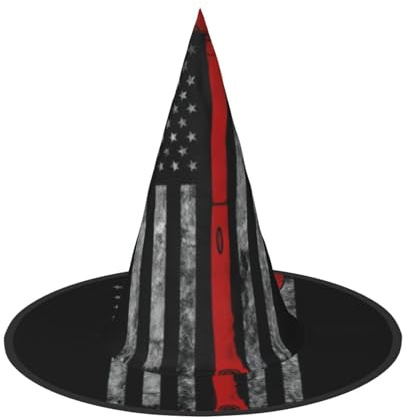 Sombrero de bruja con diseño de bandera de línea roja con diseño de hacha de bombero, accesorio de disfraz de bruja de Halloween, gorra puntiaguda, sombrero de bruja plegable, 1 pieza