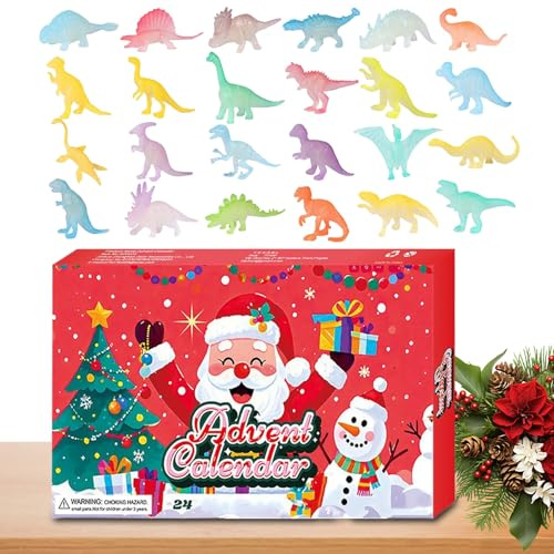 Yulokdwi Calendrier De L Avent Jouet 2025 | 24 Jours Figurines Dinosaures Luminescentes Calendrier Avent Enfant | de Noël Mignonne pour Enfant Fille Garçon Femme – Cadeau Festif