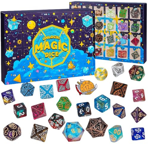Tärningsadventskalender 2025, Polyhedral tärningsset, D och D tärningar jul nedräkningskalender för män kvinnor och spelälskare (slumpmässig stil)