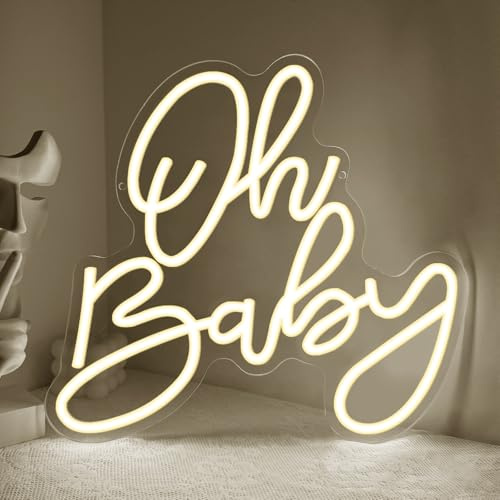 Oh Baby Neon Schild für Wand Deko,Warmweiß LED Schilder für Baby Dusche Hintergrund Wohnzimmer Kindergarten Schlafzimmer,Dimmable Beleuchtet Geschenk für Paare Frauen Lady USB Powered（14.2*13）