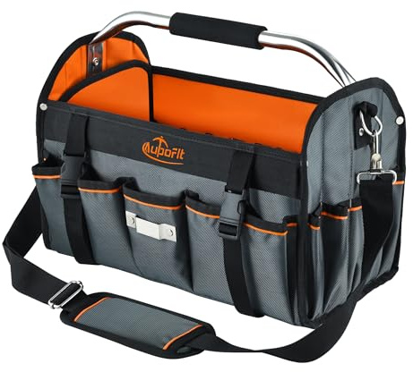 Electrician Open Top Tote Bags 29 pockets, 40 * 26 * 21CM Tote Tool Bag Heavy Duty 1680D Denier Fabric Tool Tote Bag with Handle, Technicians Plumbers Tools Bag