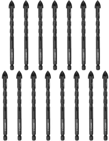 QUARKZMAN 15 pz Punta Per Muratura, 10mm Punta Per Cemento Codolo Esagonale 1/4 Punta Per Piastrelle Carburo Per Mattone, Vetro, Plastica, Piastrelle, Specchio Parete, Nero